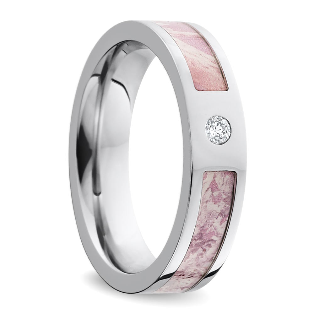 Pink Camo Wedding Ring With Real Diamonds In Cobalt | Thumbnail 02