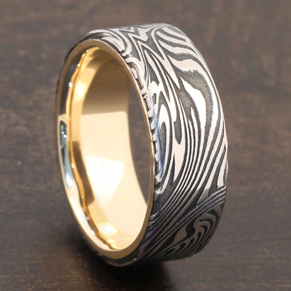 Damascus Steel Mens Ring With Acid Finish - The Player (8mm) | 04