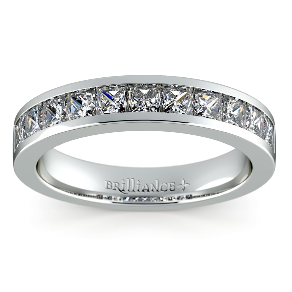 1 Ctw Princess Cut Channel Set Diamond Wedding Ring In Platinum | Thumbnail 02