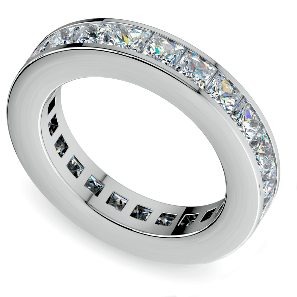 White Gold Channel Set Eternity Band With Princess Diamonds  | 01