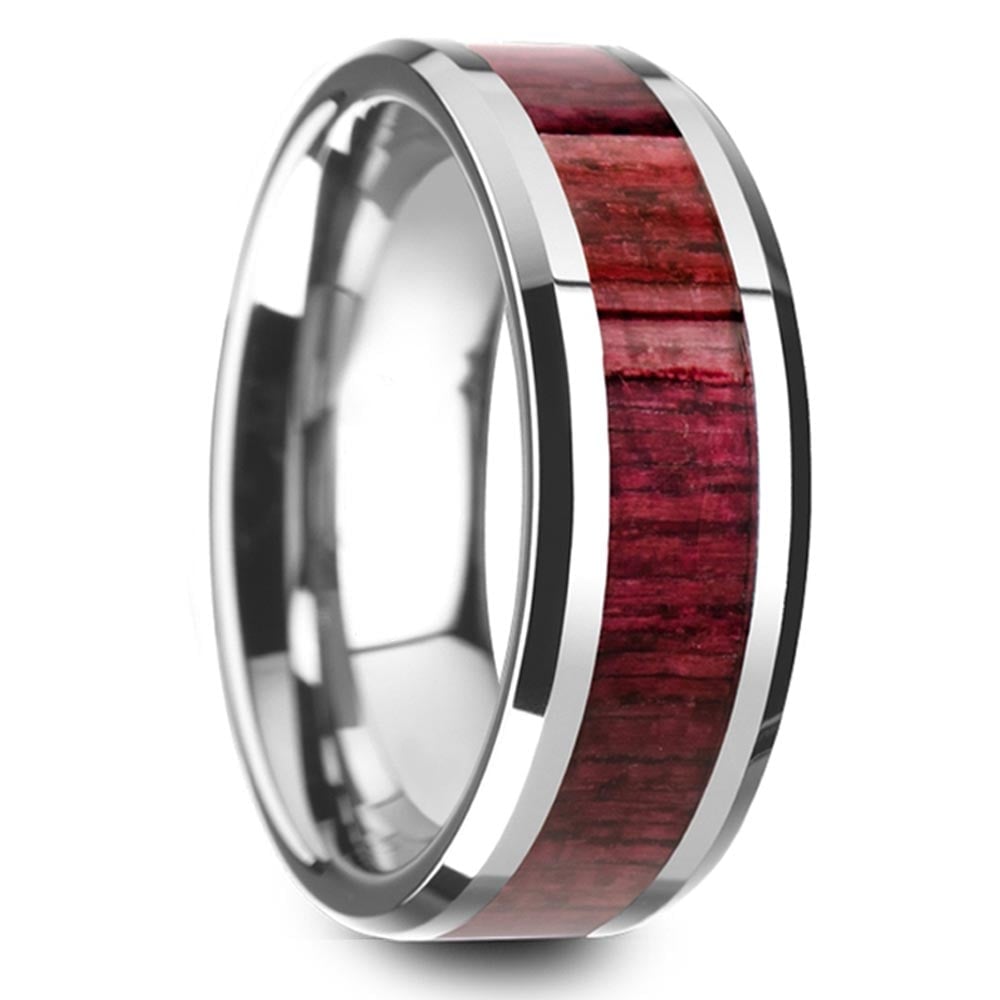 Deep Rooted - Tungsten Mens Band with Purpleheart Wood Inlay (8mm) | 02