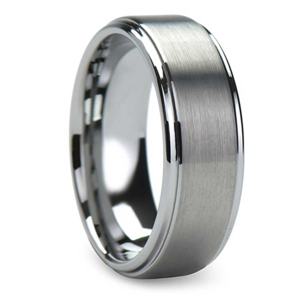 Raised Centered Carbide Tungsten Mens Wedding Ring with Brushed Finish (8mm) | 02