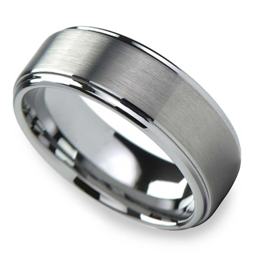 Raised Centered Carbide Tungsten Mens Wedding Ring with Brushed Finish (8mm) | 01