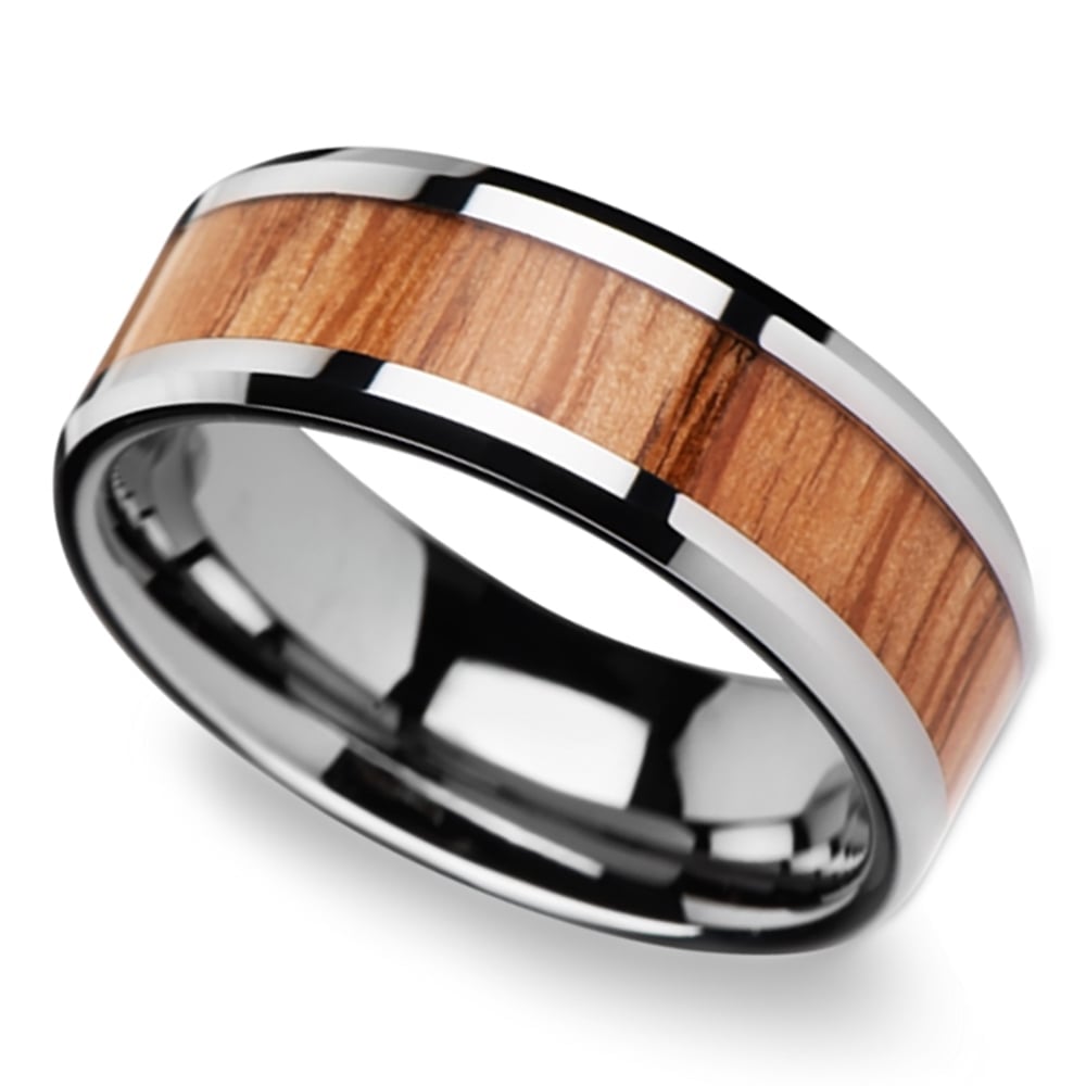 Mens Oak Wood Inlay Wedding Ring In Tungsten - The Timber (8mm) | 01