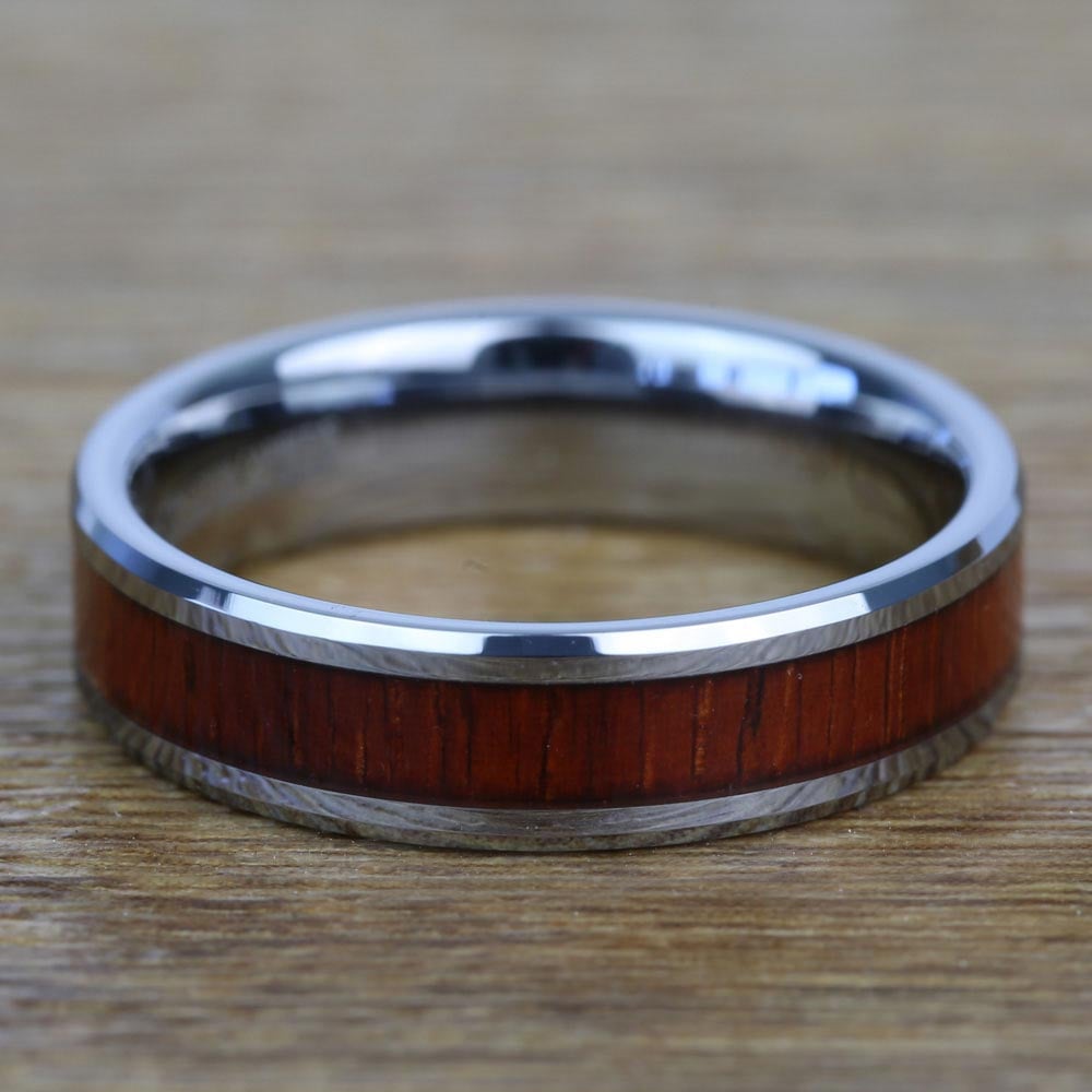 Mens Padauk Wood Inlay Tungsten Wedding Band - The Red Tide (6mm) | 04