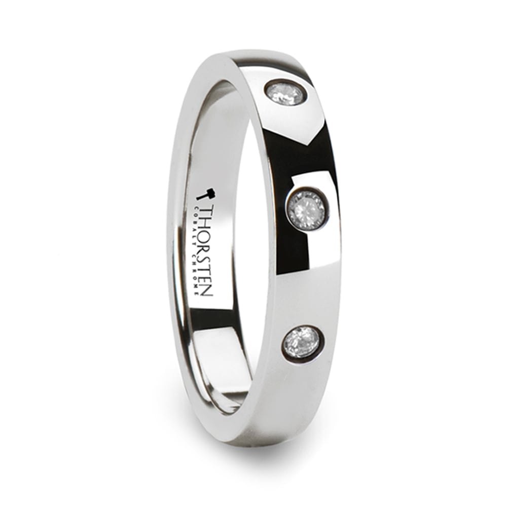 Inset Diamond Domed Wedding Band In Tungsten (4mm) | Thumbnail 02
