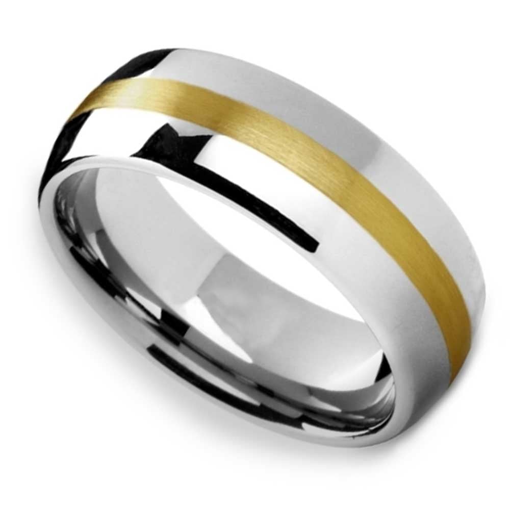 Equator - Rounded Tungsten Mens Band with 14K Brushed Yellow Gold Inlay (8mm) | 01