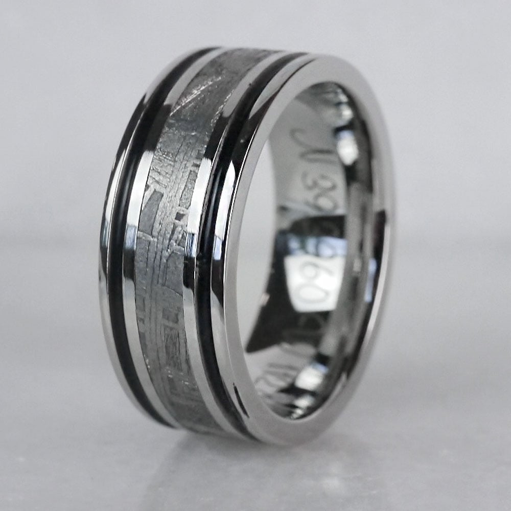 The Rover - Carved Cobalt Mens Ring with Meteorite Inlay (8mm) | 06