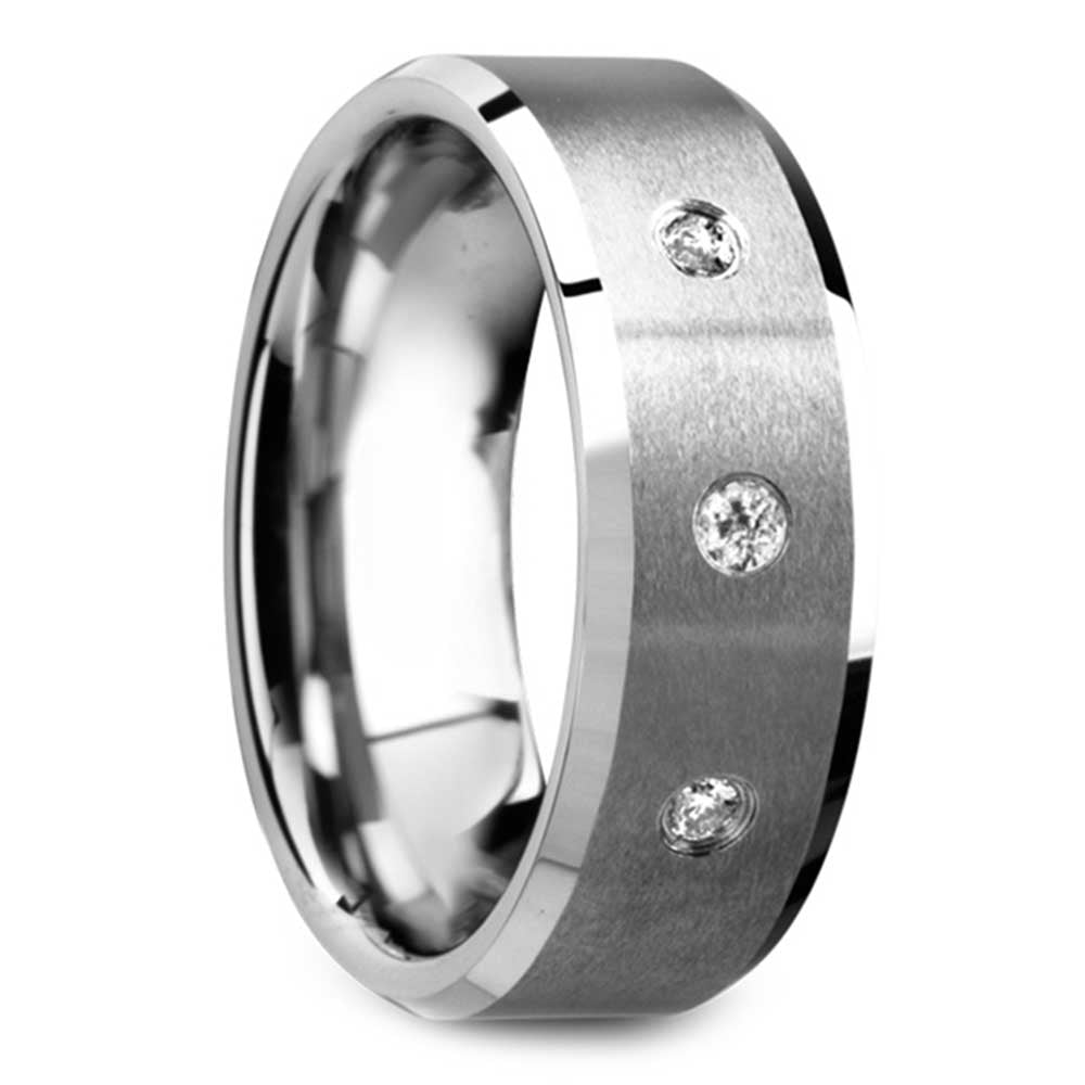 Mens Diamond Beveled Tungsten Wedding Band - Satin Finish (8mm) | 02