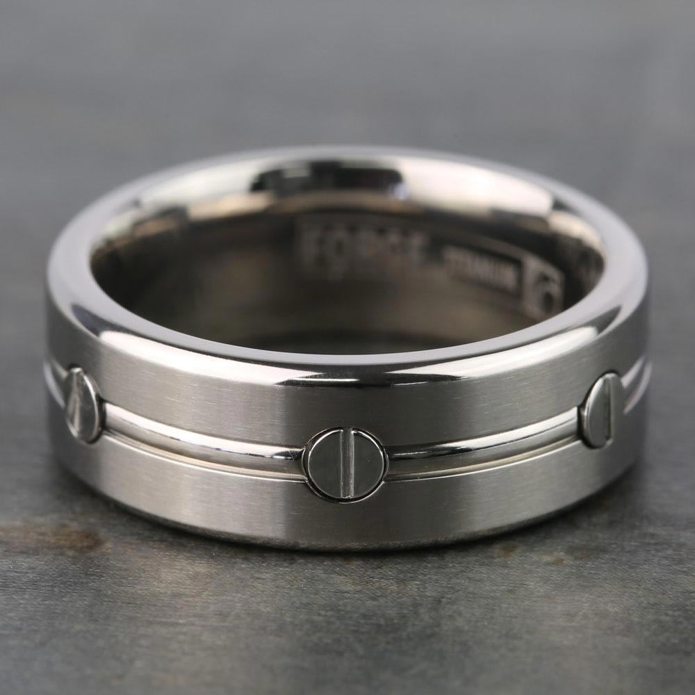 Screw Design Men's Wedding Ring in Titanium (8mm) | 03