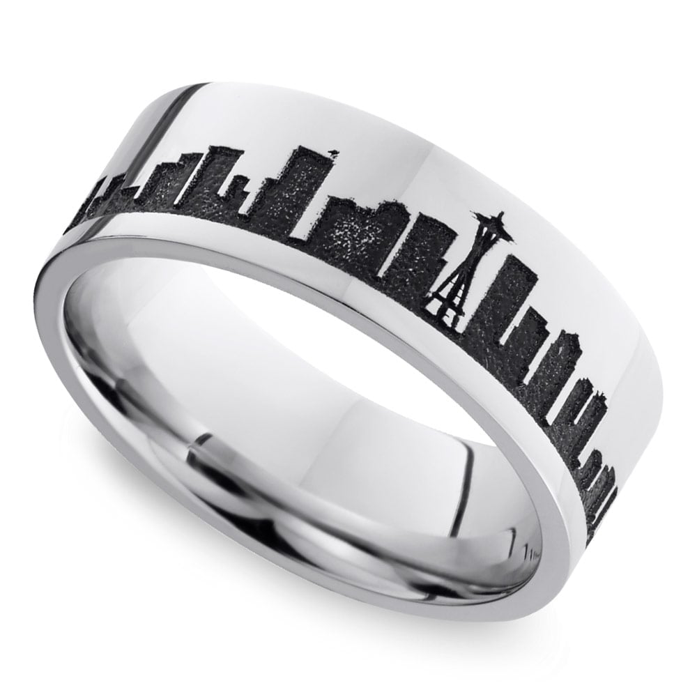 Seattle Skyline Men's Wedding Ring in Cobalt (8mm) | 01