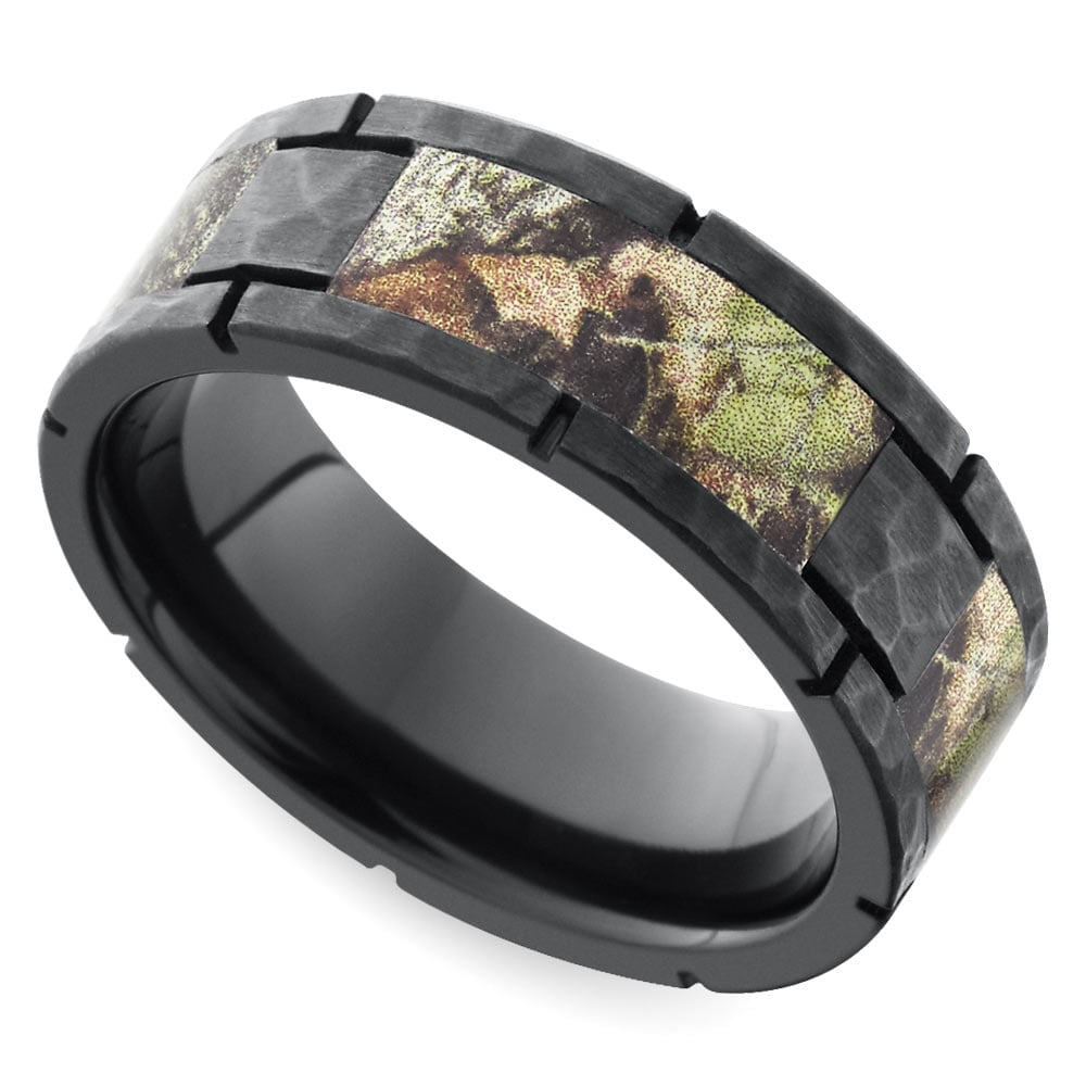 Hammered Zirconium Ring With Camo Inlay For Men | 01