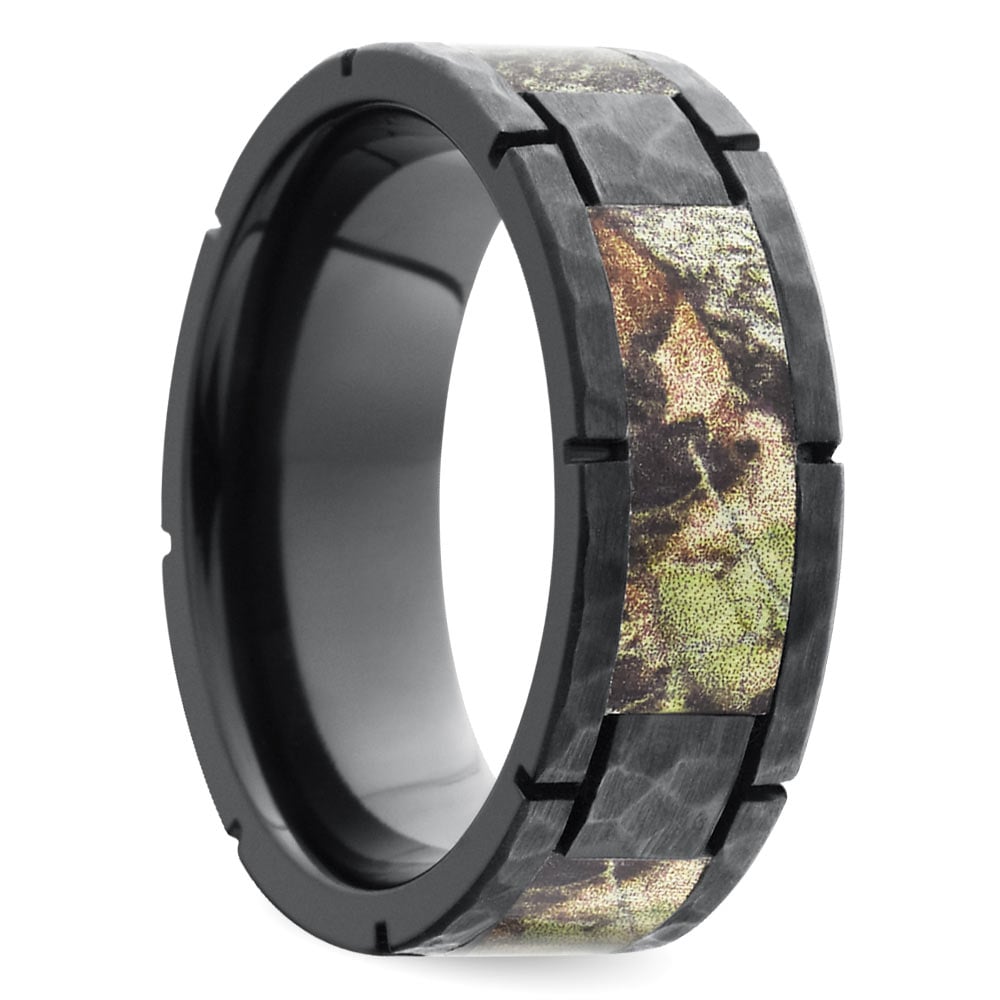 Hammered Zirconium Ring With Camo Inlay For Men | Thumbnail 02