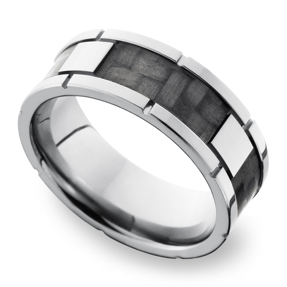 Segmented Carbon Fiber Inlay Men's Wedding Ring in Titanium (8mm) | 01