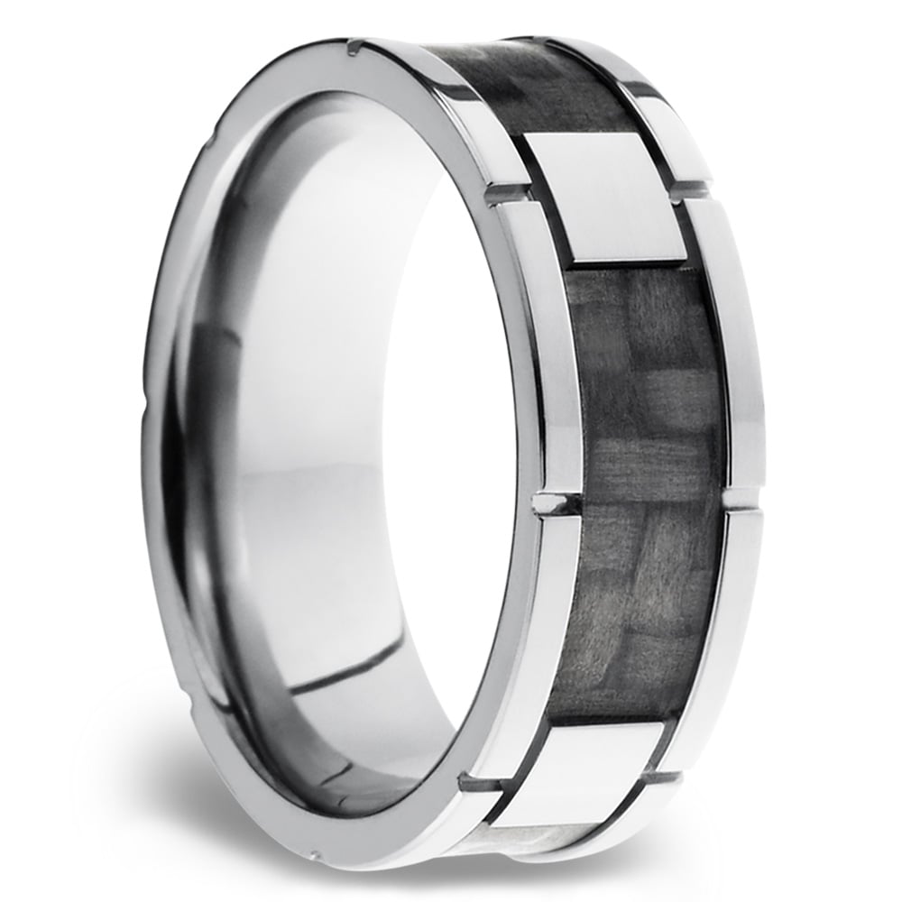 Segmented Carbon Fiber Inlay Men's Wedding Ring in Titanium (8mm) | 02