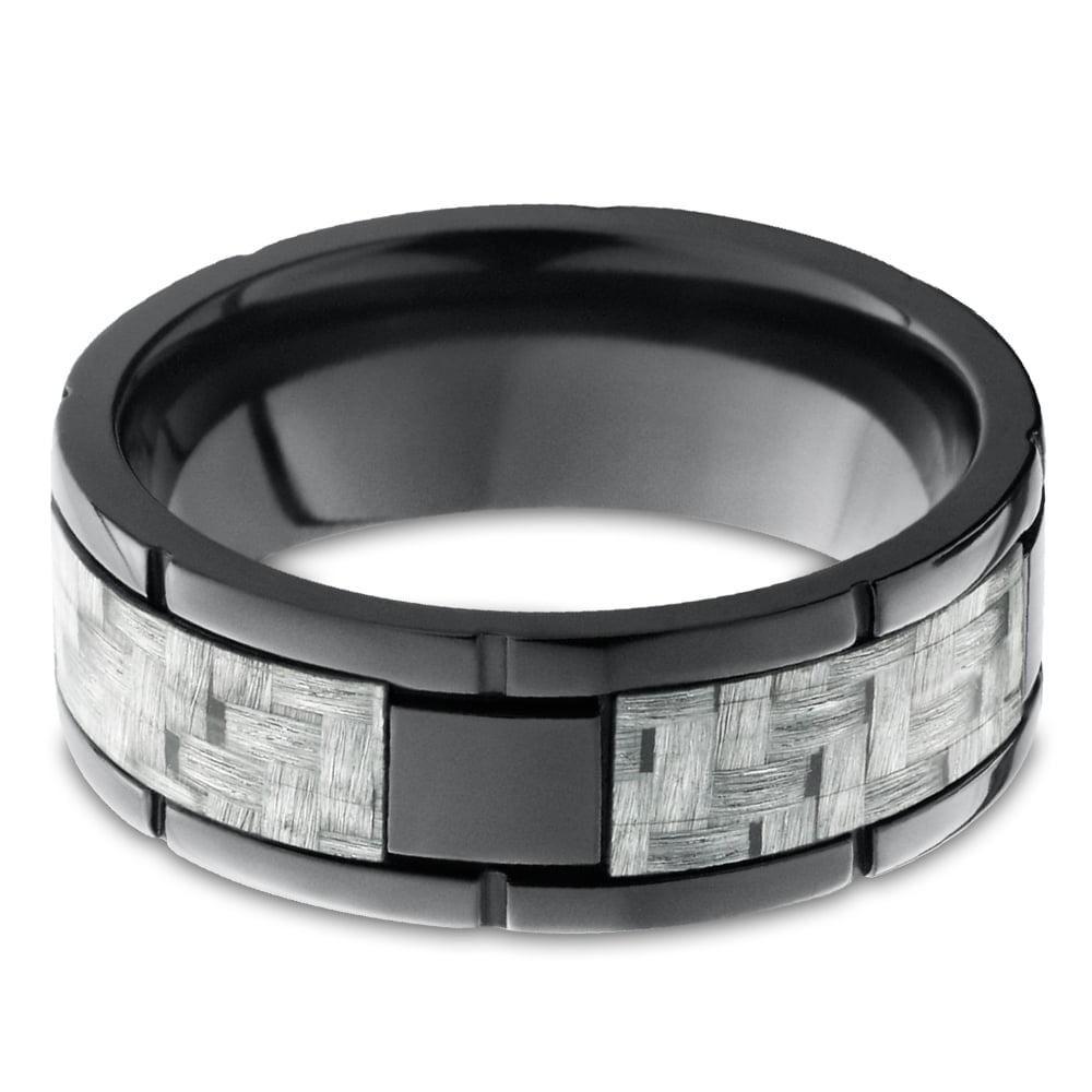 User 1 - Segmented Zirconium & Silver Carbon Fiber Mens Band (8mm) | 03