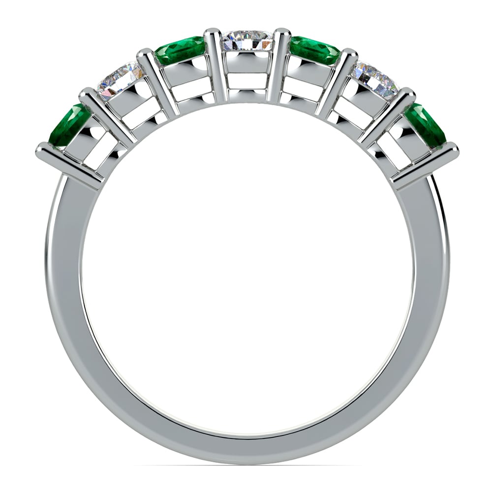 Seven Stone Diamond And Emerald Ring In White Gold | 03