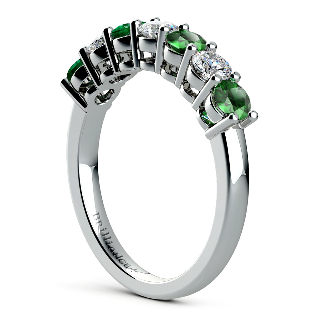 Seven Stone Diamond And Emerald Ring In White Gold | 04