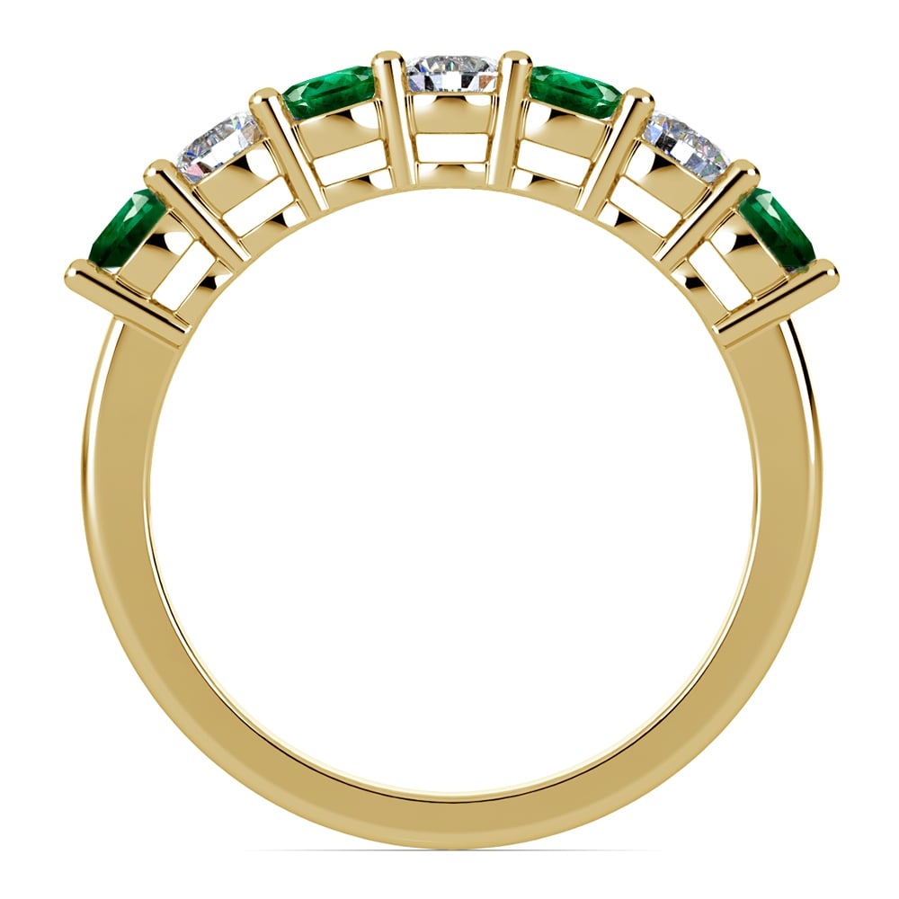 Seven Stone Diamond And Emerald Ring In Yellow Gold | 03