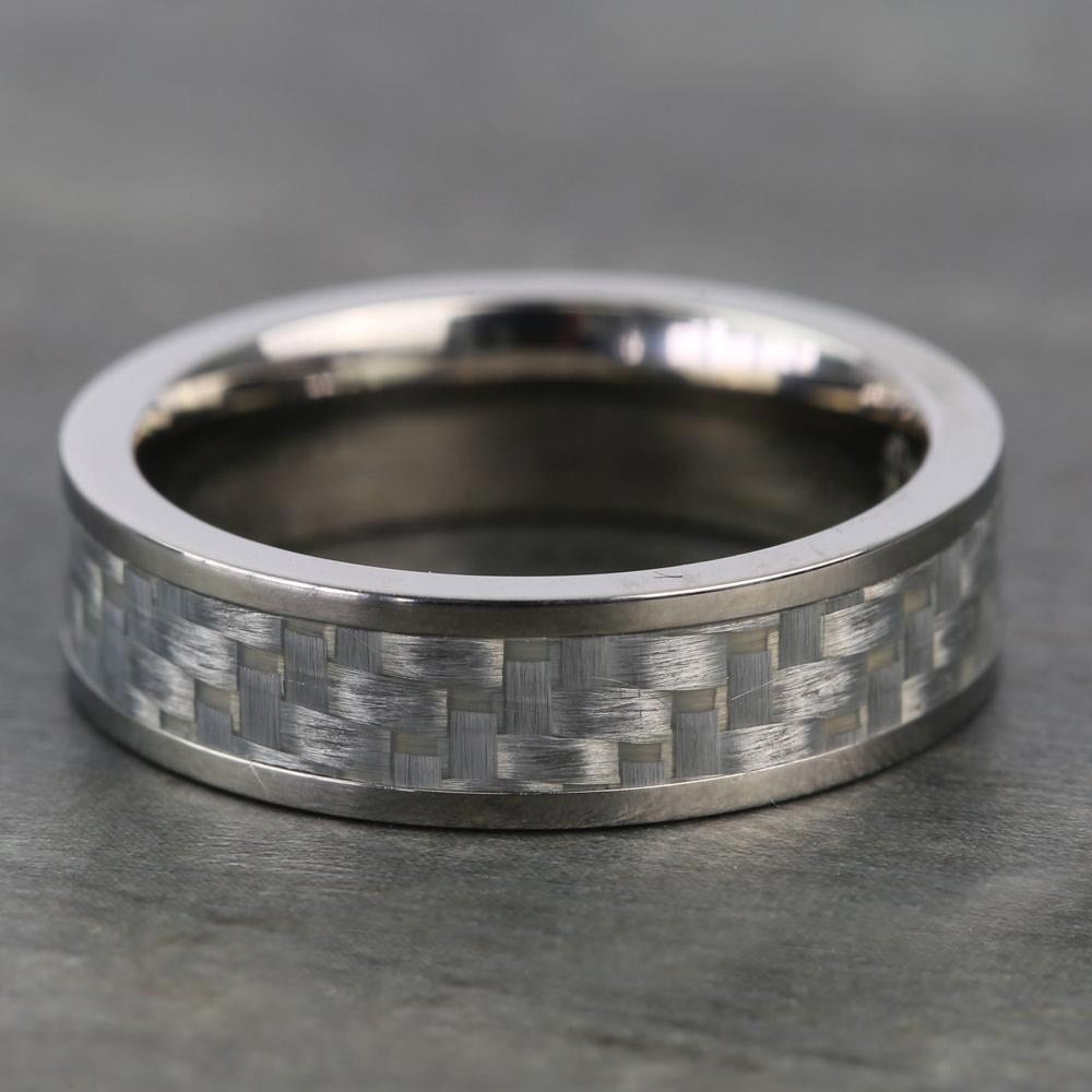 Titanium Mens Inlay Wedding Band With Silver Carbon Fiber (6mm) | 03