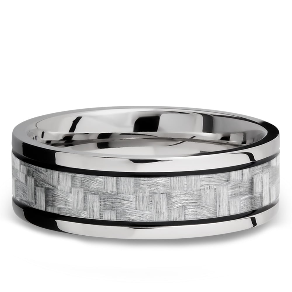 Mens White Gold And Carbon Fiber Wedding Ring | 03