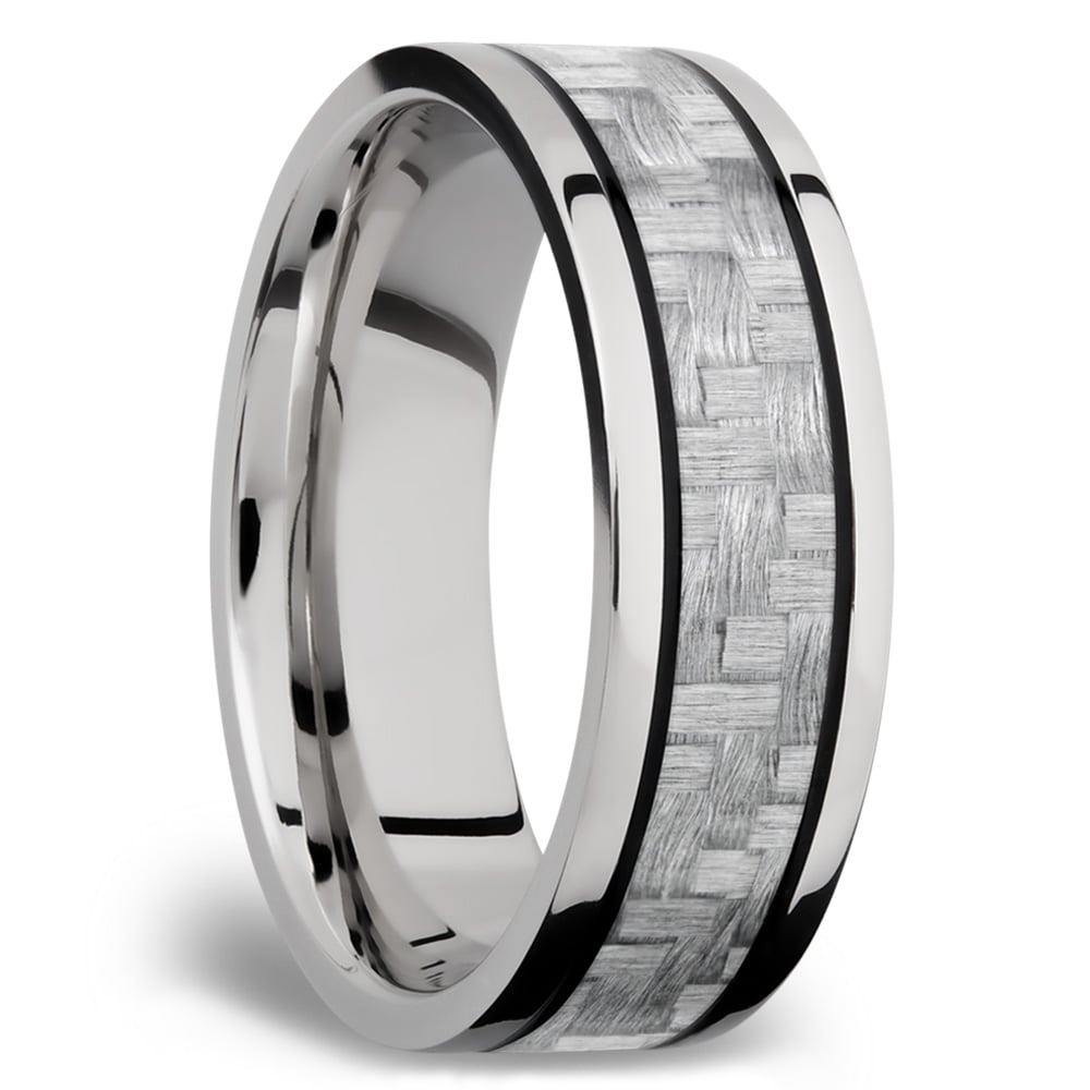 Mens White Gold And Carbon Fiber Wedding Ring | 02