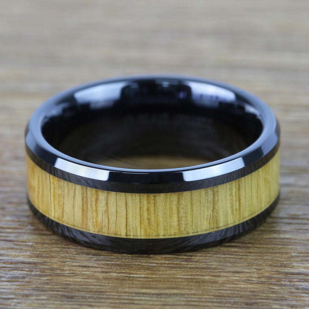 Mens Ash Wood Wedding Ring In Black Ceramic | 04