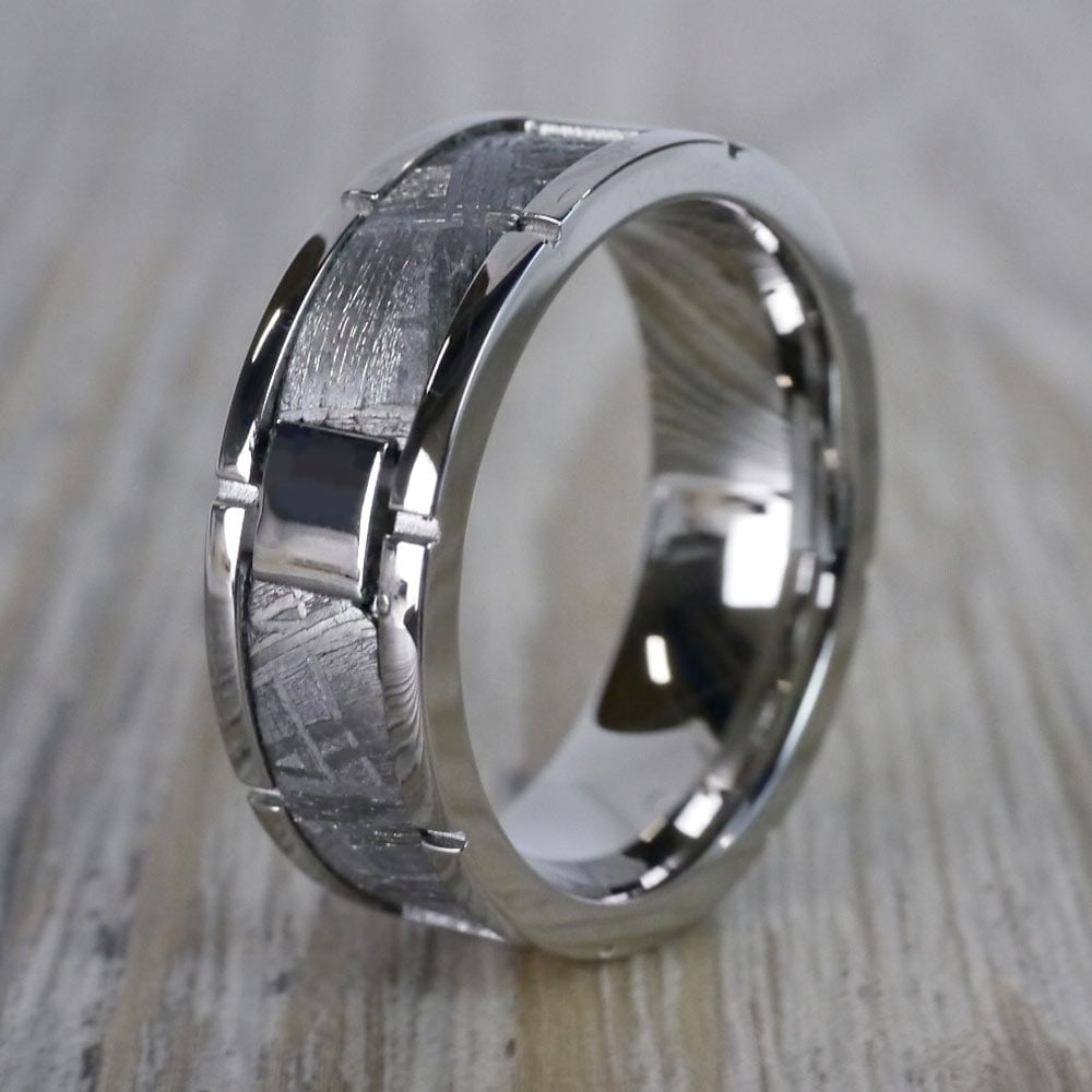 Cobalt Chrome Mens Ring With Meteorite Inlay - Space Walk | 04