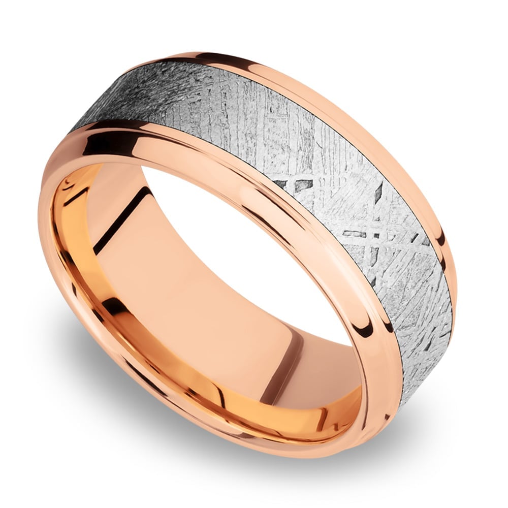 Evening Star - 14K Rose Gold Steeped Bezel Mens Band with Meteorite Inlay (9mm) | 01