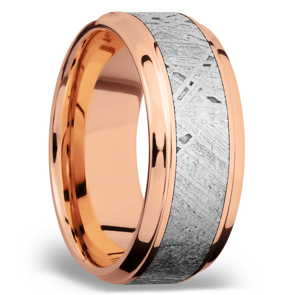 Evening Star - 14K Rose Gold Steeped Bezel Mens Band with Meteorite Inlay (9mm) | 02