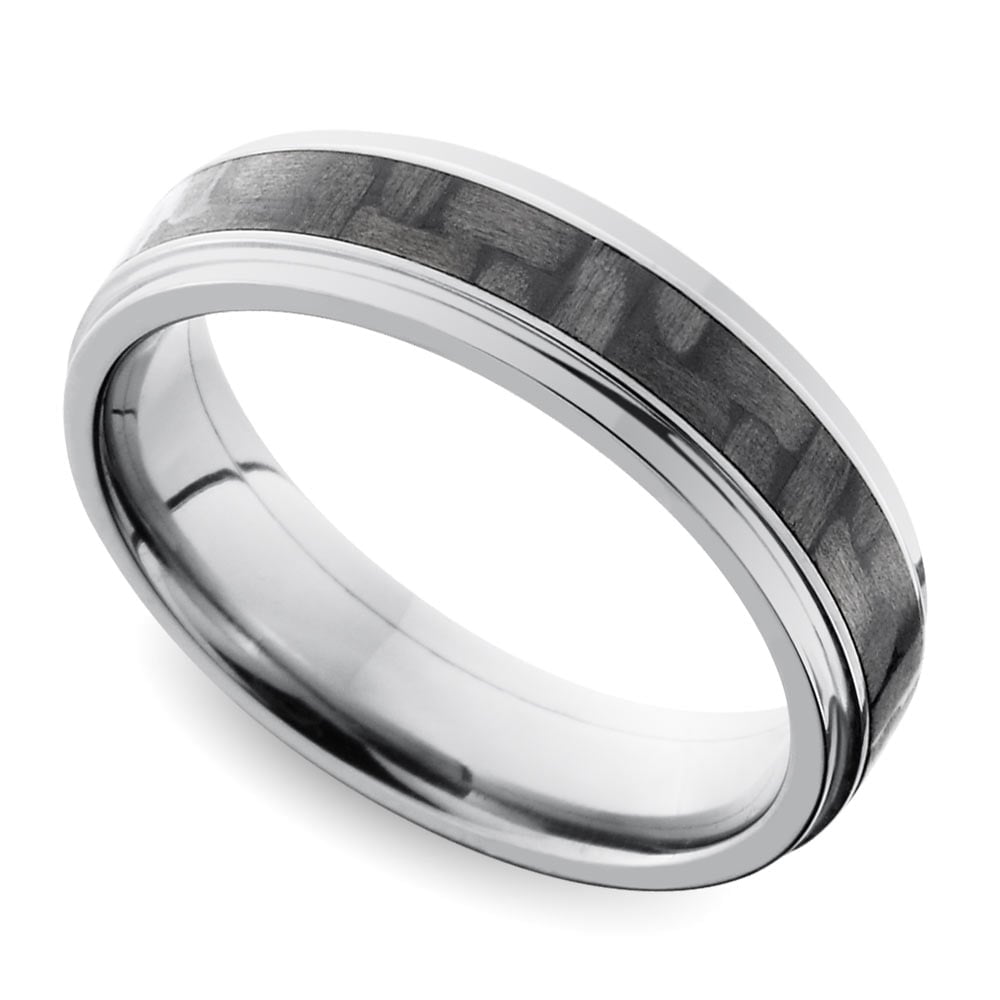 Step Edge Carbon Fiber Inlay Men's Wedding Ring in Titanium (6mm) | 01