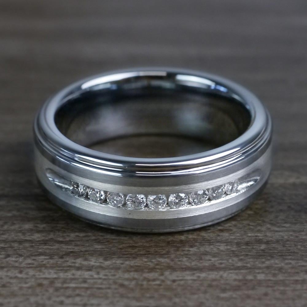 Step Edge Channel Set Men's Diamond Wedding Ring in Tungsten (8mm) | 04
