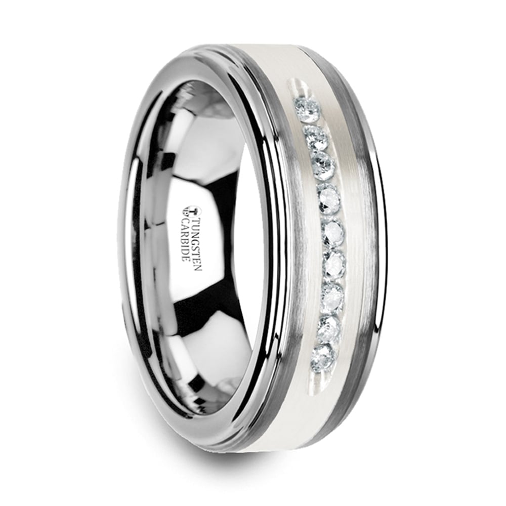 Step Edge Channel Set Men's Diamond Wedding Ring in Tungsten (8mm) | 02