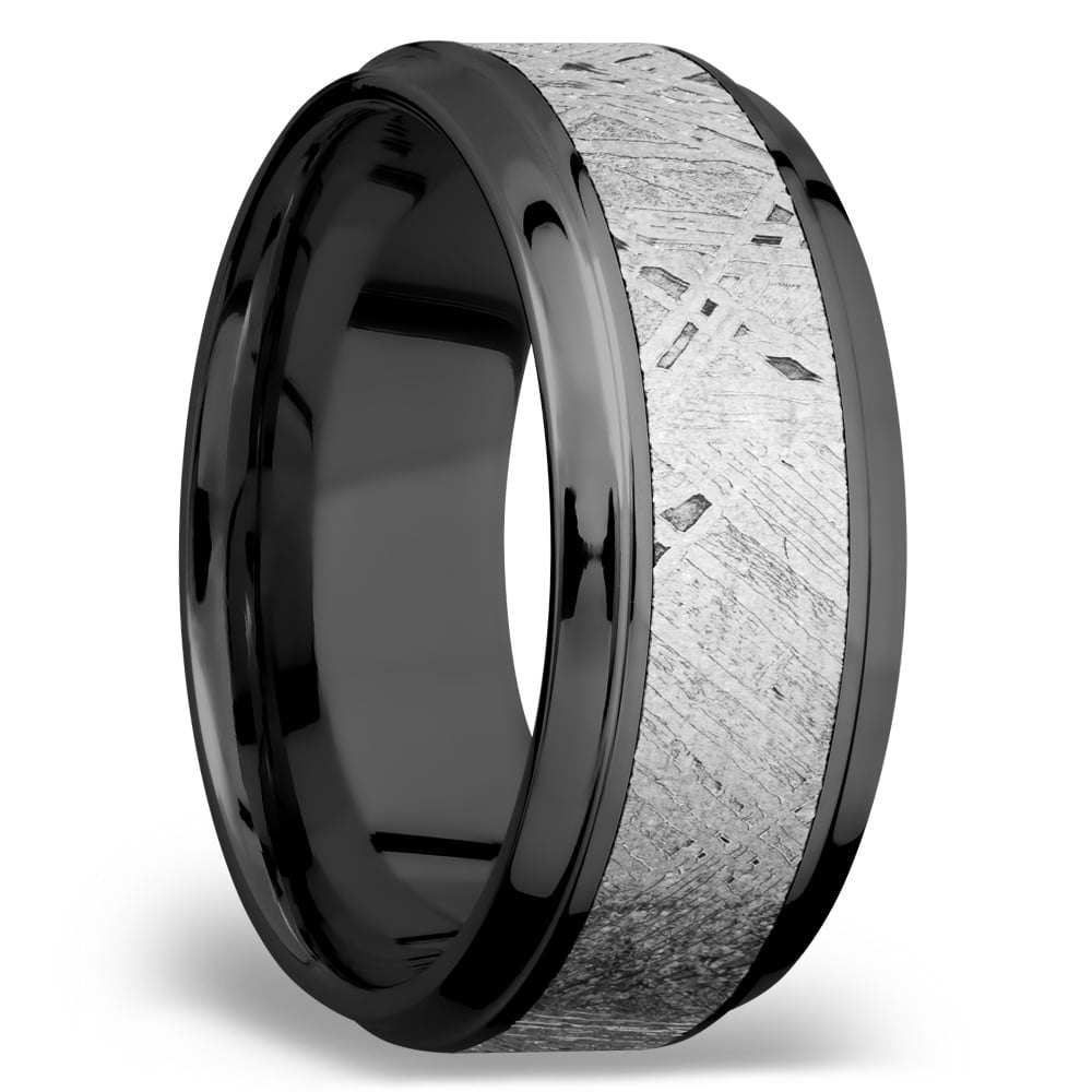 Galactic Fringes - Zirconium Stepped Bevel Mens Band with Meteorite Inlay (9mm) | 02