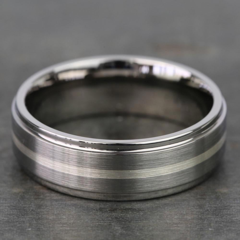 Stepped Edges Sterling Silver Inlay Men's Wedding Ring in Titanium (7mm) | 03