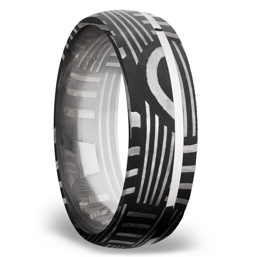 Sterling Silver Inlay Basketweave Men's Wedding Ring in Damascus Steel (7mm) | 02
