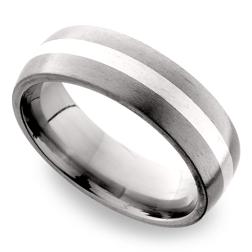 Sterling Silver Inlay Men's Wedding Ring in Titanium (7mm) | 01
