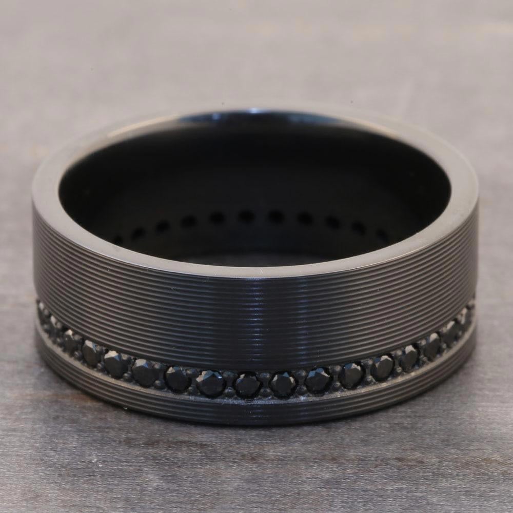 Black Zirconium Mens Wedding Ring - Swags to Ridges (9mm) | 04