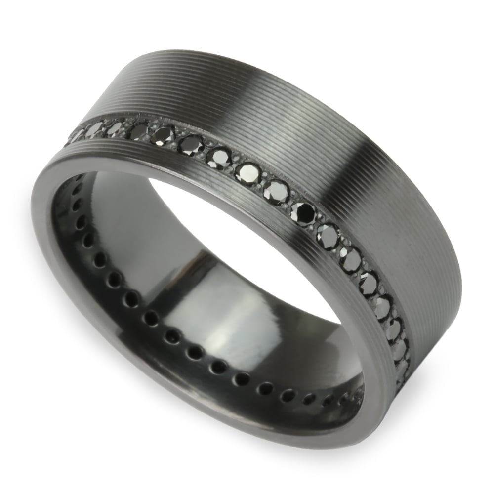 Black Zirconium Mens Wedding Ring - Swags to Ridges (9mm) | 01