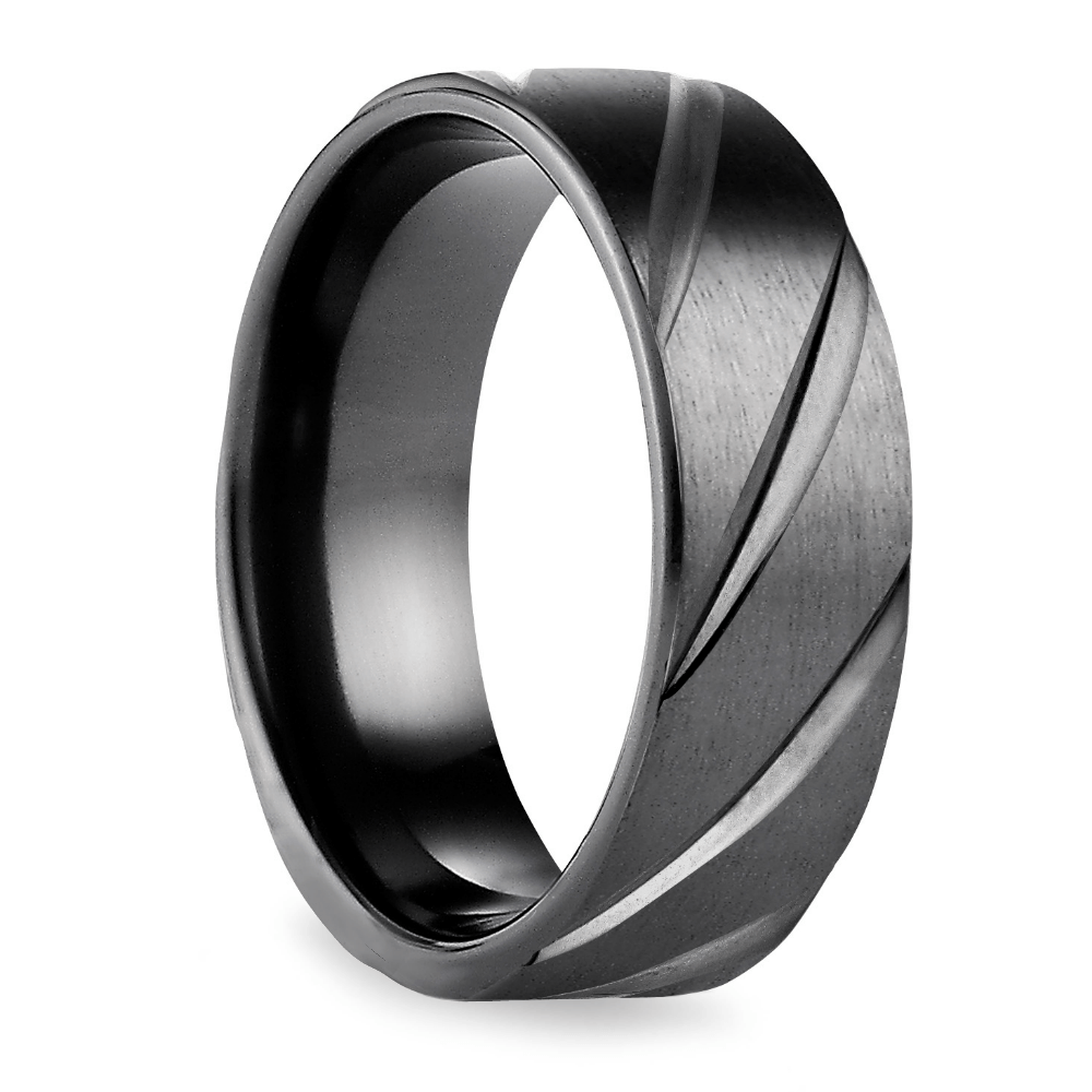 Swirl Pattern Men's Wedding Ring in Black Titanium (7mm) | 02