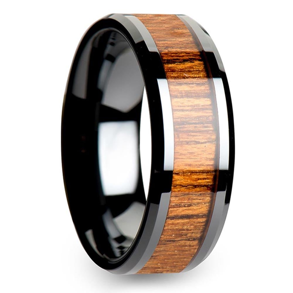 Mens Teak Wood Wedding Ring In Black Ceramic - The Petrichor | 02