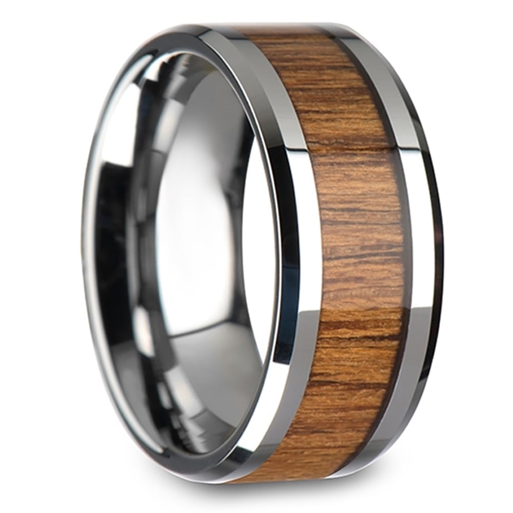Wide Mens Tungsten Ring With Teak Wood Inlay - The Shoreline (10mm) | 02