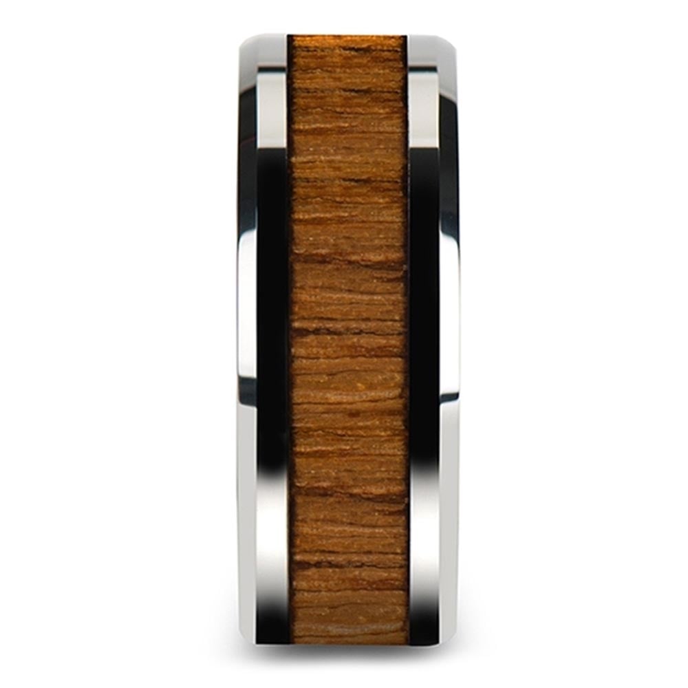 Wide Mens Tungsten Ring With Teak Wood Inlay - The Shoreline (10mm) | 03