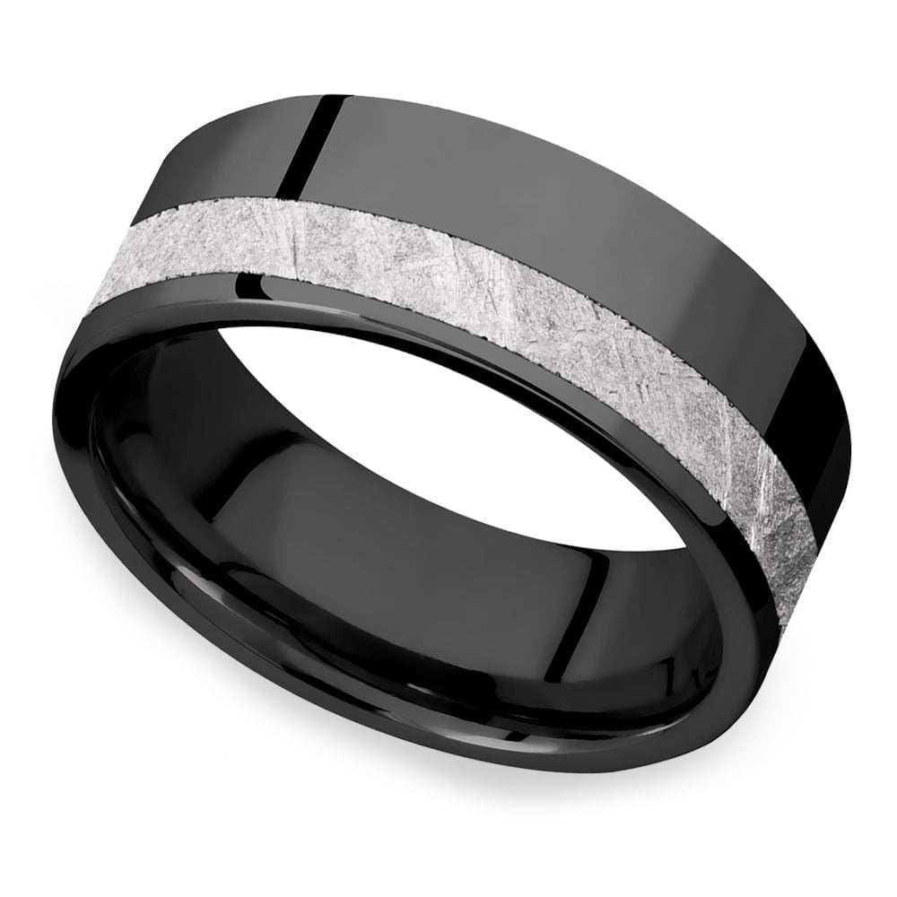 Black Zirconium And Meteorite Mens Wedding Ring - Titania | 01