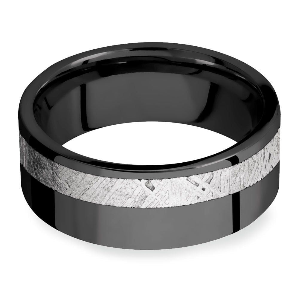 Black Zirconium And Meteorite Mens Wedding Ring - Titania | 03
