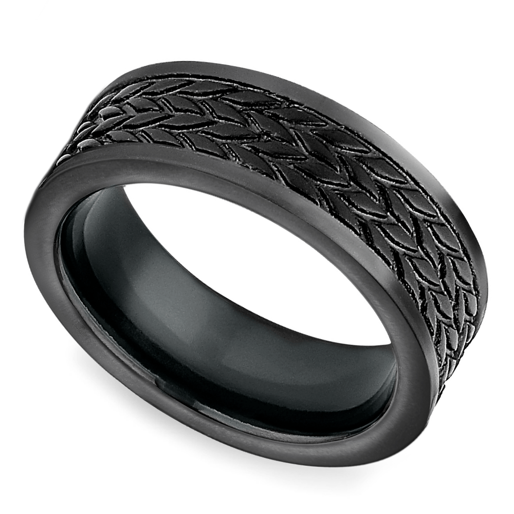 Treaded Pattern Men's Wedding Ring in Blackened Cobalt (7.5mm) | 01