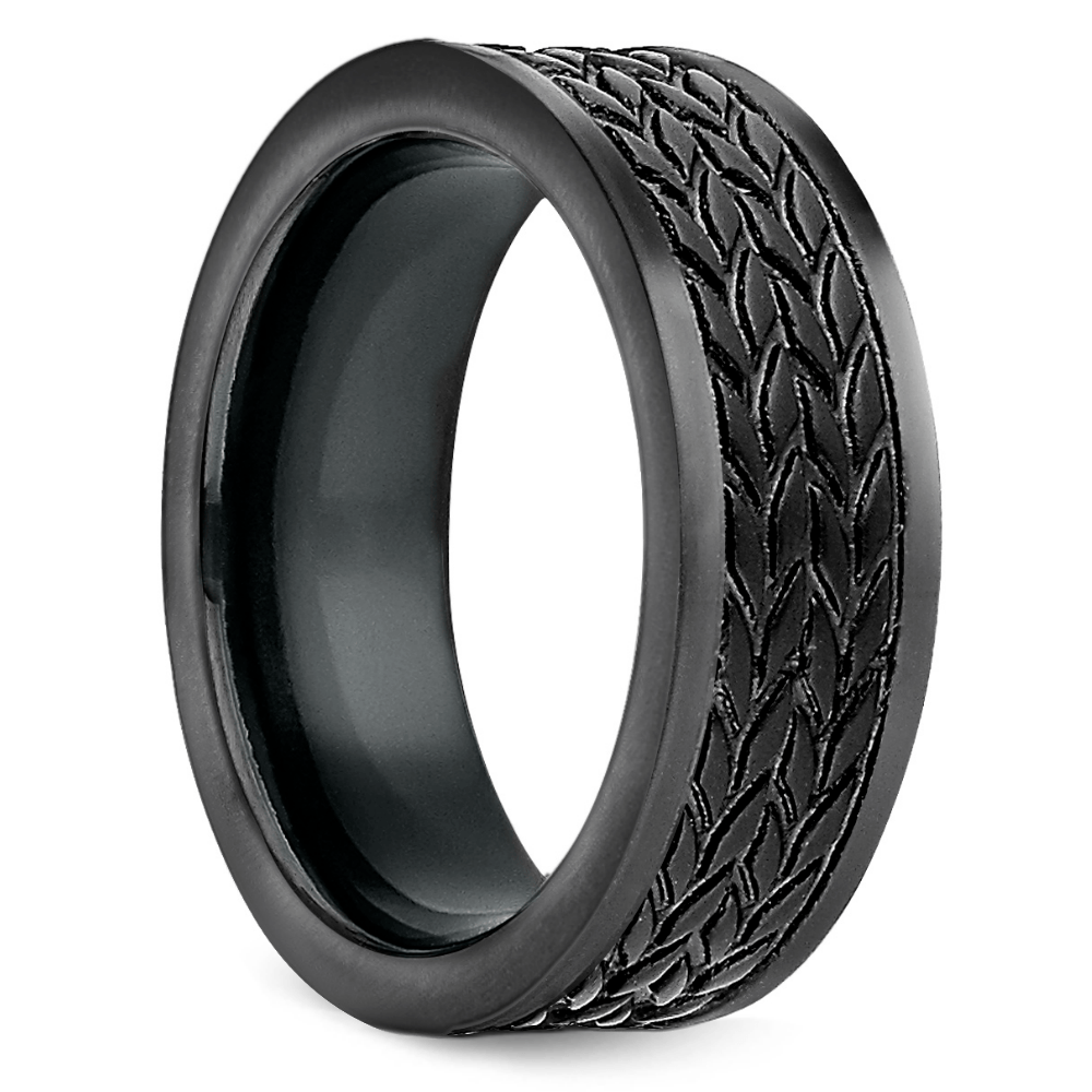 Treaded Pattern Men's Wedding Ring in Blackened Cobalt (7.5mm) | Thumbnail 02