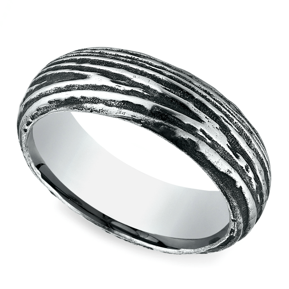 Tree Bark Patterned Men's Wedding Ring in Cobalt (7.5mm) | 01