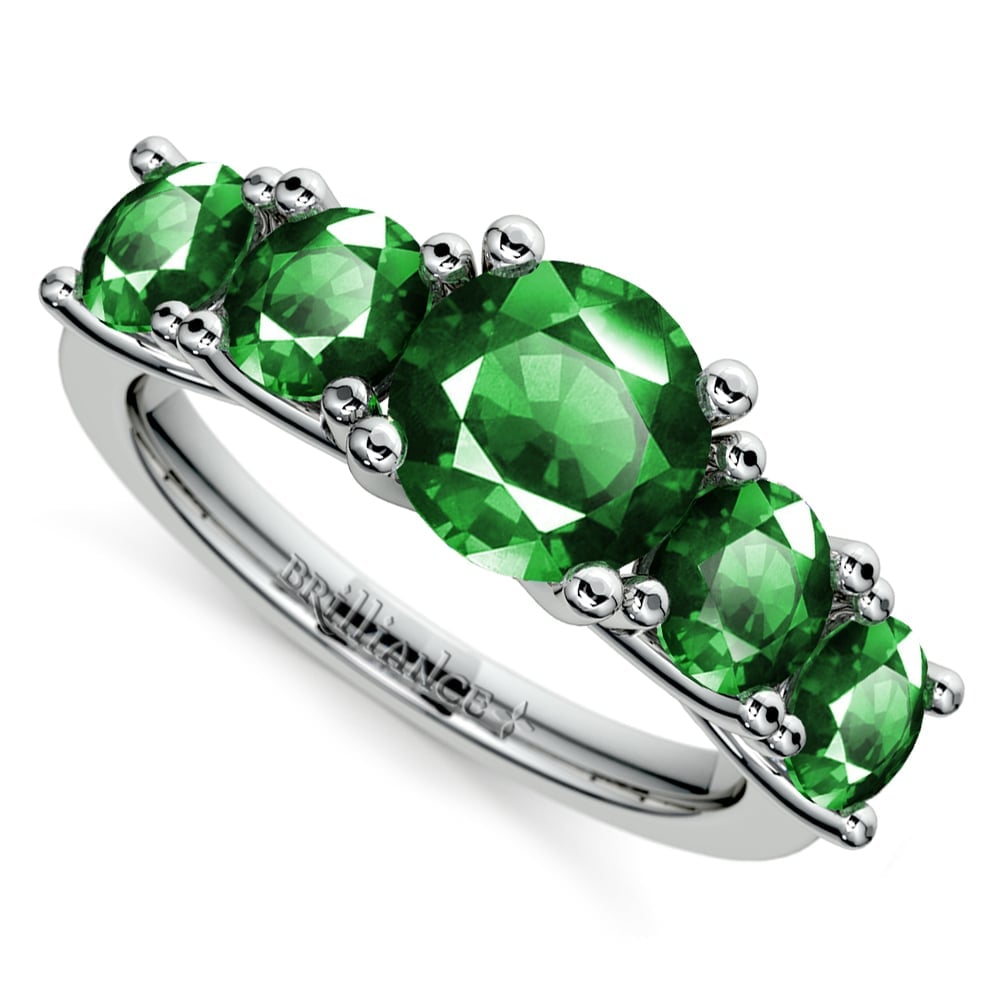 5 Stone Emerald Ring In White Gold | 01