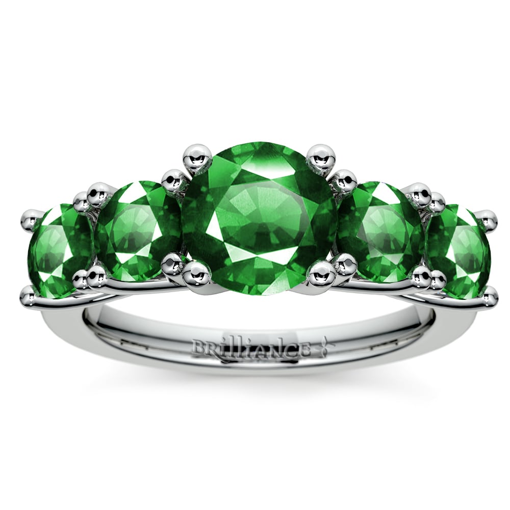 5 Stone Emerald Ring In White Gold | 02